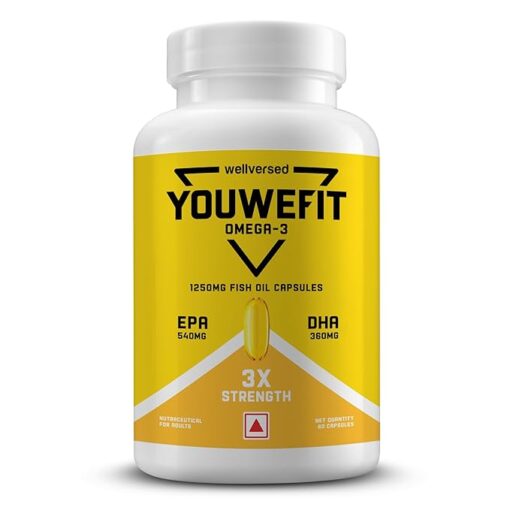 YouWeFit Omega-3 Fish Oil Capsules – 1250 mg, Triple Strength